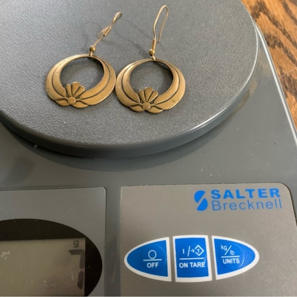 Brass Etched Vintage 70’s Handmade Earrings - Picture 3 of 3